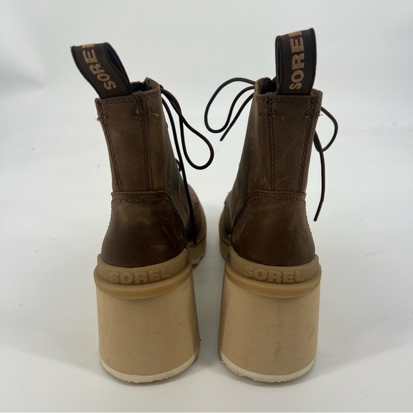 Sorel Hi-Line Lace Up Block Heel Platform Brown Leather Boots Umber Ceramic 9.5 - Picture 7 of 11